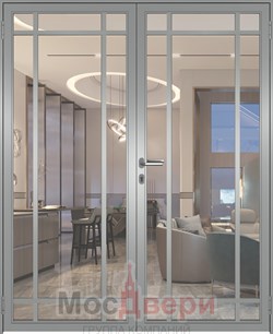Алюминиевая двустворчатая дверь AG Loft 705 Argente RAL 9006 Transparent - фото 57269