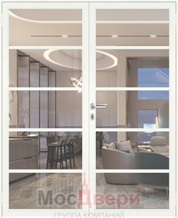 Алюминиевая двустворчатая дверь AG Loft 709 Bianco RAL 9016 Transparent - фото 57278