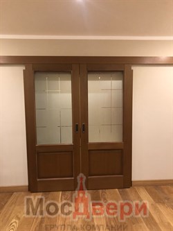 Двустворчатая дверь Лахти Дуб Сатин Сатинат Гравировка - фото 61704