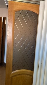 Раздвижная двустворчатая дверь Саманта Античный дуб Сатинат Бронза Гравировка - фото 61757