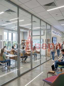 Цельностеклянная перегородка AG Унико DW-6 с двойным остеклением для учебного центра - фото 83615