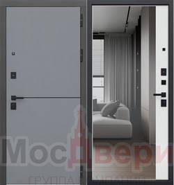Входная дверь Виндзор Грей софт / Белый шелк Зеркало - фото 84220