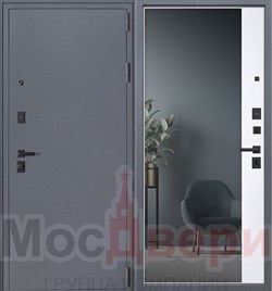 Входная дверь Кингстон Серый шелк / Белый шелк Зеркало - фото 84225
