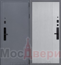 Входная дверь Кингстон Смарт-LR6 Серый шелк / Бетон Платина с умным замком - фото 84586