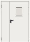 Противопожарная дверь металлическая полуторная EI 60 BP Light Gray со стеклом ГОСТ Р 53307-2009