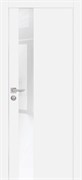 Межкомнатная дверь Profil 23E Аляска LACOBEL Белый лак с матовой алюминиевой кромкой