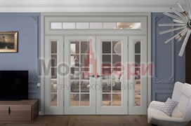 Дверь заказная Эмаль Imperio Grigio Английская решетка двустворчатая с фрамугой и боковыми панелями стекло прозрачное
